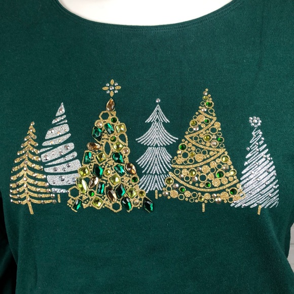 0X 2X Green Rhinestone Christmas Tree Holiday Xmas Top Plus Size - Picture 6 of 6